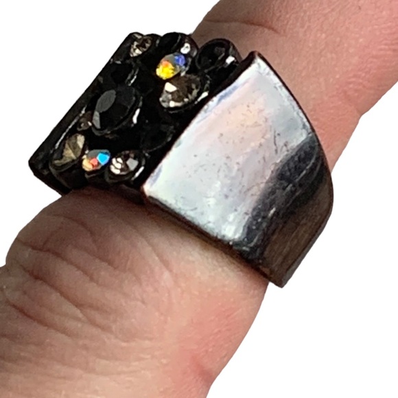 Vintage Gabriel & Co Black Plated Crystal Stone Wide Band Men’s Ring Jewelry - Picture 3 of 6